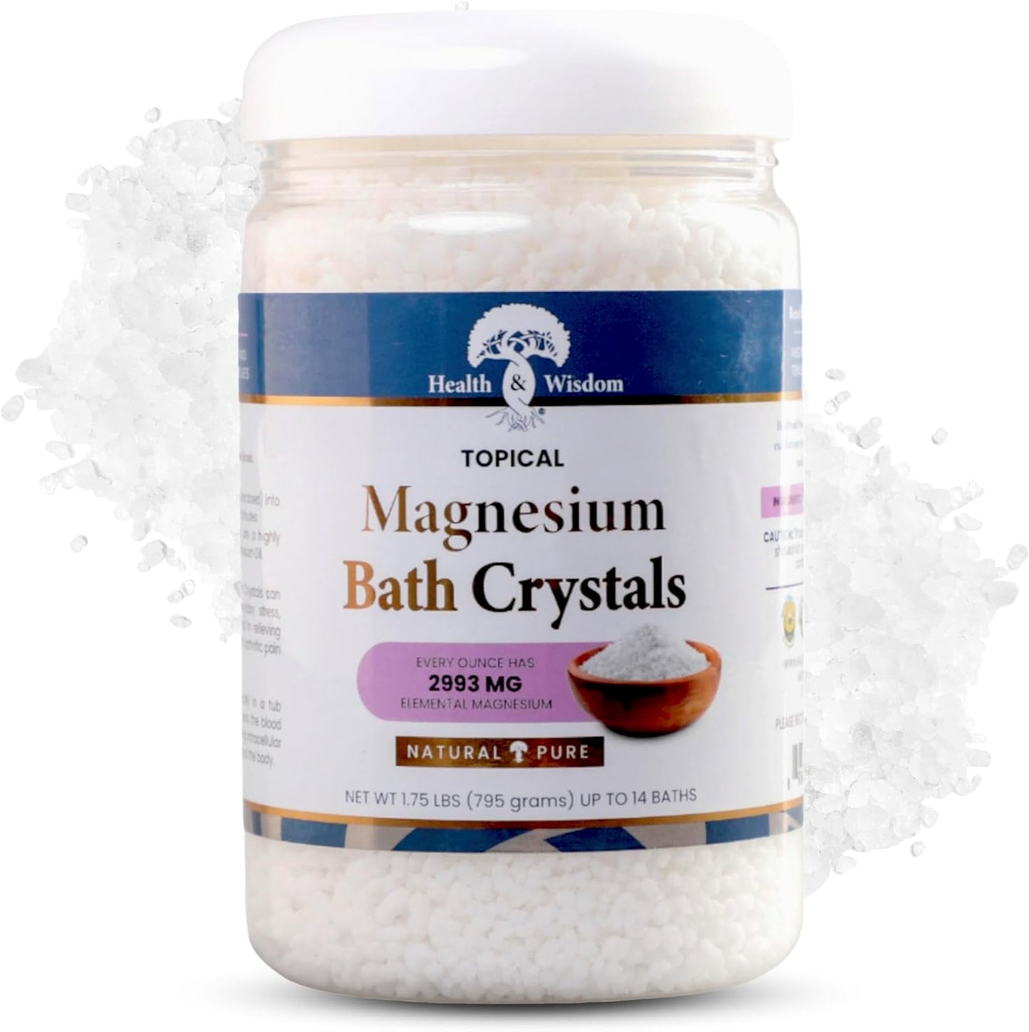 Health and Wisdom Magnesium Bath Crystals - Bath Salts with High Concentration & Enhanced Absorption for Muscle & Joint Relief - Dead Sea Sourced - Unscented - 5.5 lb Bag - Up to 45 Uses
