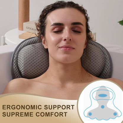 Bath Pillow Luxury Bathtub Pillow, Extra Soft & Comfortable Bath Pillows for Tub Head Neck and Back Support, with 4D Air Mesh Cushions & Non-Slip Suction Cups - Bath Accessories Spa Gifts for Women