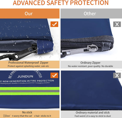 JUNDUN Fireproof Document Bags,14.2”x 10.0”Waterproof Fireproof