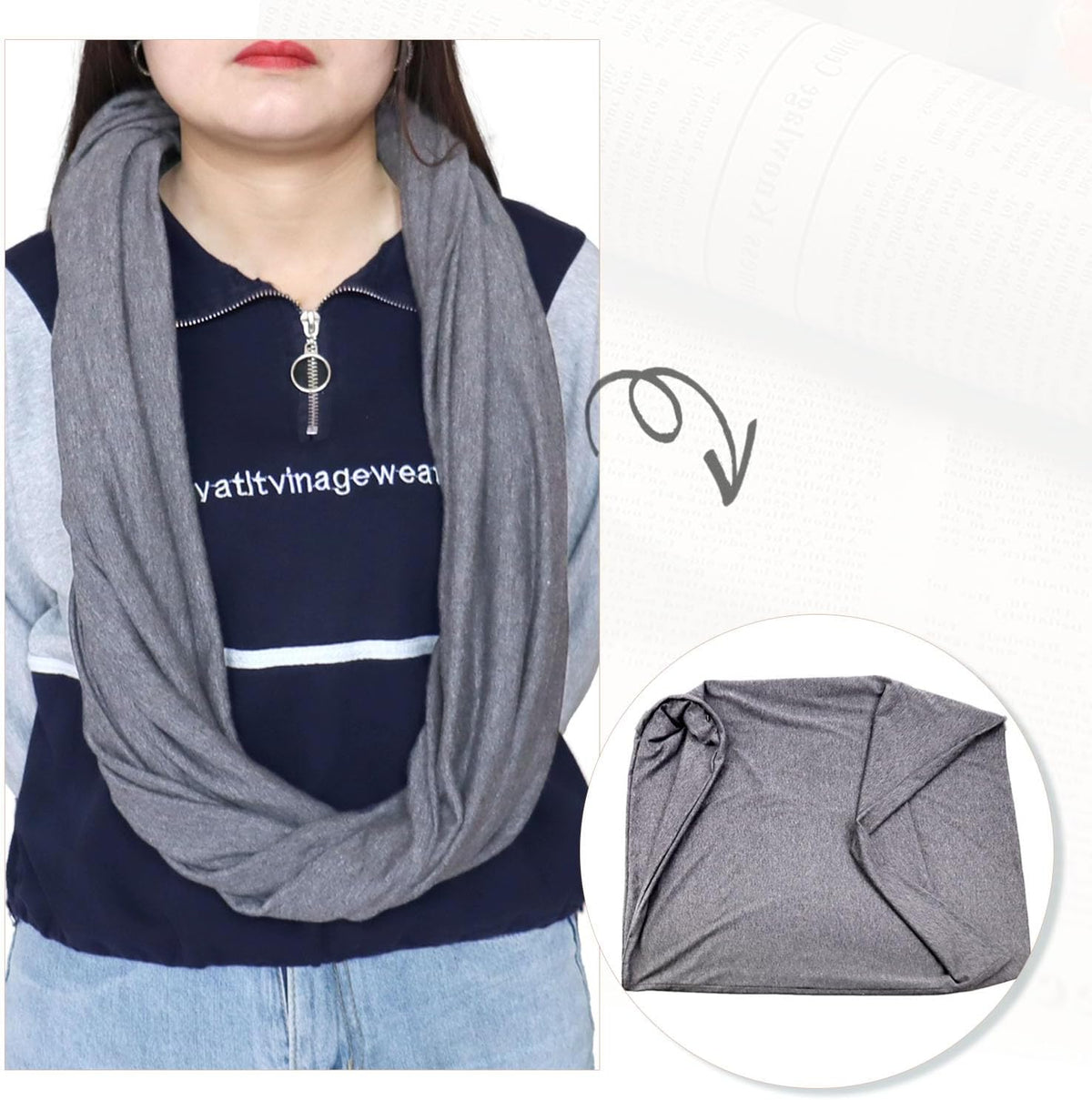 Infinity Scarf with Hidden Pockets Converts to Blanket and Wrap Travel Blanket Tube Scarf Wearable Blankets for Women Perfect for Travel, Grey