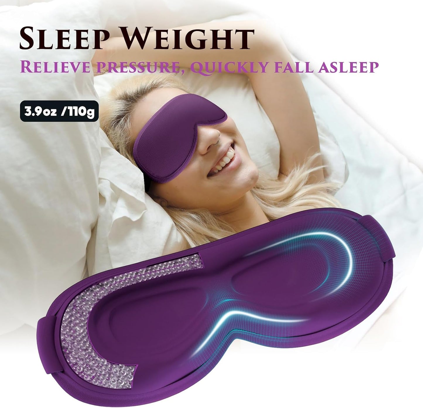 Weighted Eye Mask Cover for Sleeping - Eye Masks for Sleep with Adjustable Strap, Lash Extension Eye Covers for Women Men, 3D Contoured, Plane Travel Essentials, Blindfold for Meditation