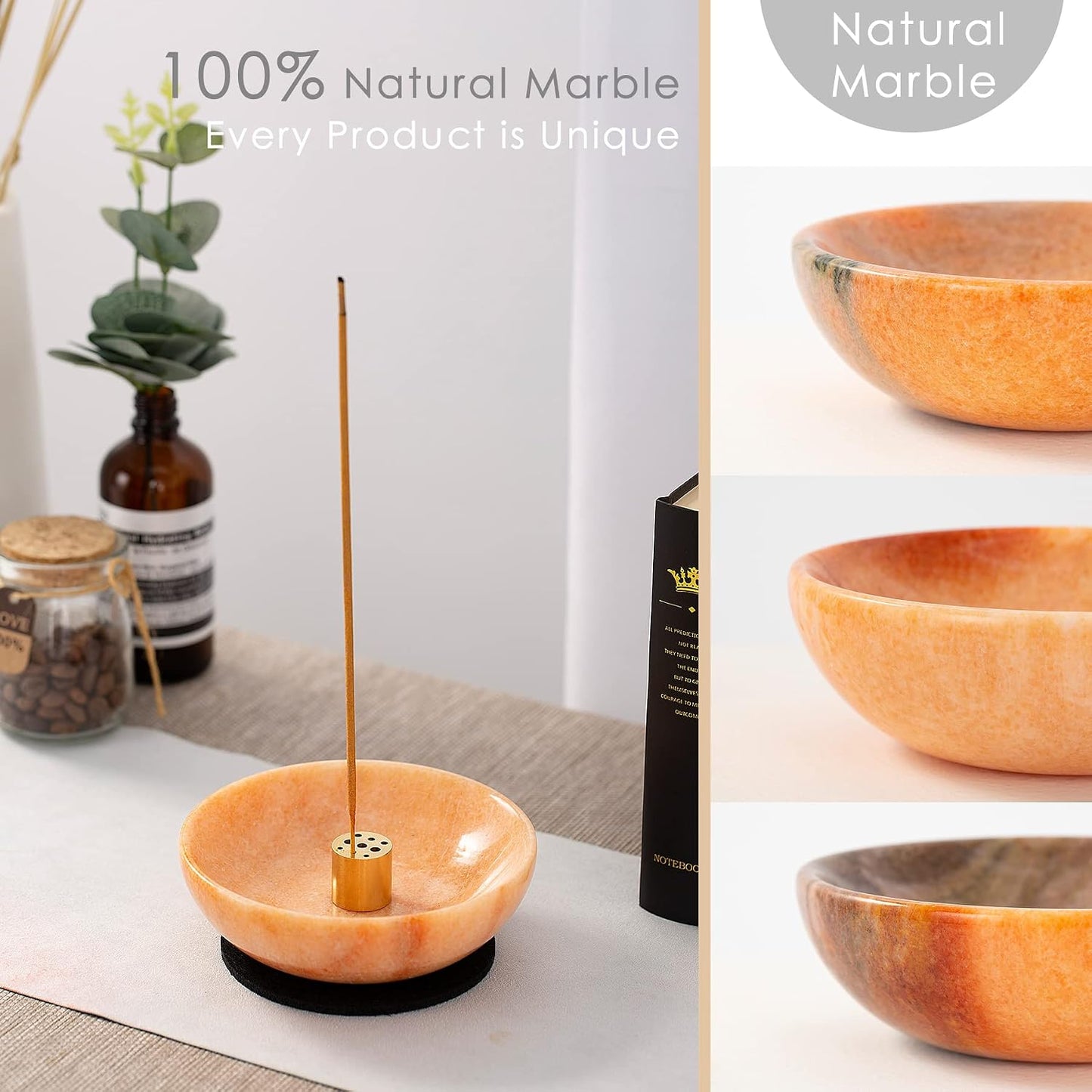 Incense Holder, Beautiful Natural Marble Incense Burner for Meditation, 9 Incense Holes Suitable for Most Types (Black)