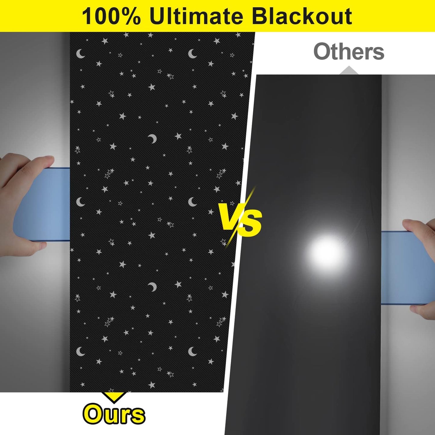 FADOTY Blackout Curtains for Bedroom, Portable 100% Black Out Window Cover Film, Cuttable Blackout Shades Fabric Sheet, No Drill Window Blinds, Sun Heat Light Blocker for Travel Media Dorm, 57'' W