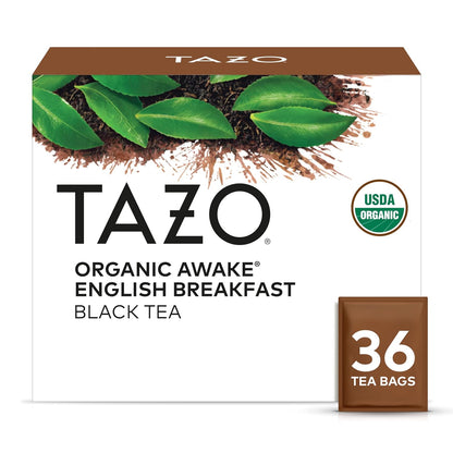 TAZO Organic Awake English Breakfast Black Tea Bags 36 Count - High Caffeine Morning Tea with Bold Malty Flavor, Non-GMO Certified Organic Black Tea Bags for Energy