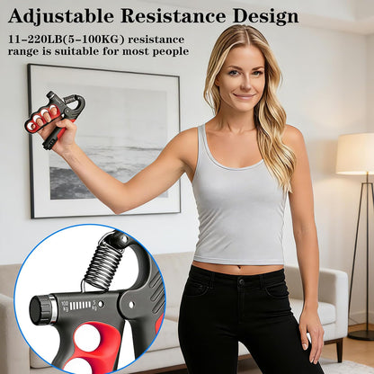 Hand Gripper Strengthener, 11-220LBs Adjustable Resistance Grip Strength Trainer with Counter, Forearm Exerciser for Injury Recovery and Muscle Building