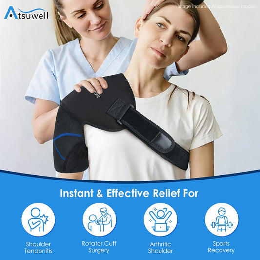 Atsuwell Large Shoulder Ice Pack Wrap, Supportive Shoulder Brace for Rotator Cuff and Arm, Durable Gel Ice Packs for Injuries Reusable, Cold Therapy Wrap for Muscle Recovery & Relaxation