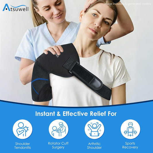 Atsuwell Shoulder Ice Pack Wrap & Brace for Rotator Cuff Cold Therapy, L