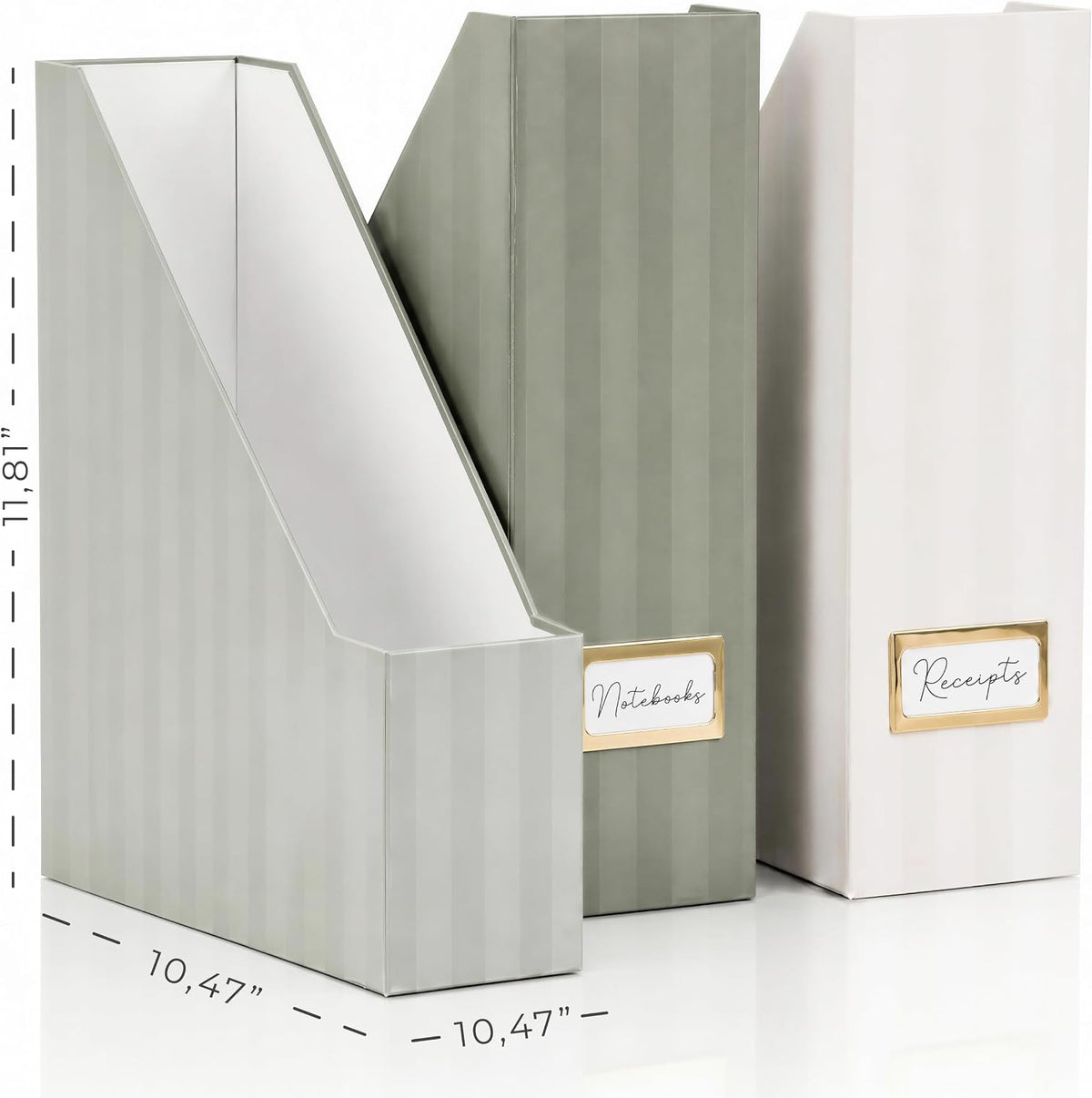 Beautiful Magazine Holder Set of 3 - Sturdy File Holder for Desk or Shelves