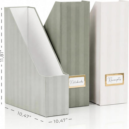Beautiful Magazine Holder Set of 3 - Sturdy File Holder for Desk or Shelves