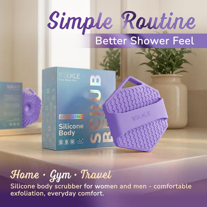 SILKLE Silicone Body Scrubber – Gentle Exfoliating Shower Scrubber for Body & Bath, Silicone Shower Brush & Loofah Alternative – Non-Slip Silicone Body Brush, Quick Dry, Hygienic - Pink
