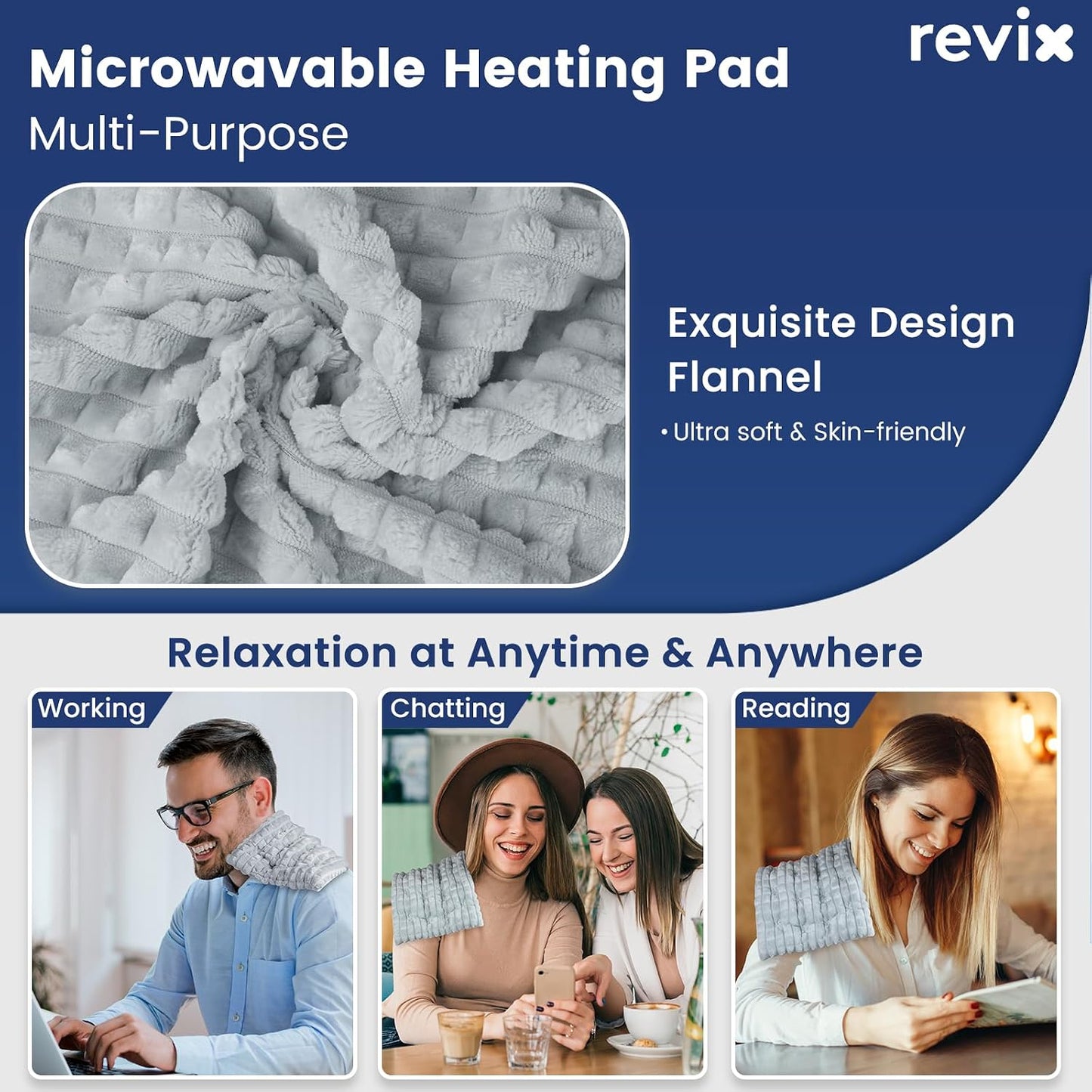 REVIX 6 * 12" Moist Heating Pad Microwavable, Reusable Microwave Heating Pads for Joints, Weighted Heat Packs with Flaxseeds for Shoulders, Neck, Back, Unscented
