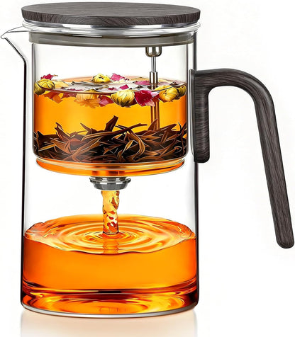 ZENS Magnetic Tea Pot, Enchanted Glass Teapot with Infuser and Magnetic Suction Lid for Mess-Free Loose Tea Diffusers, Walnut Wood Handle, Tea Lovers Gifts