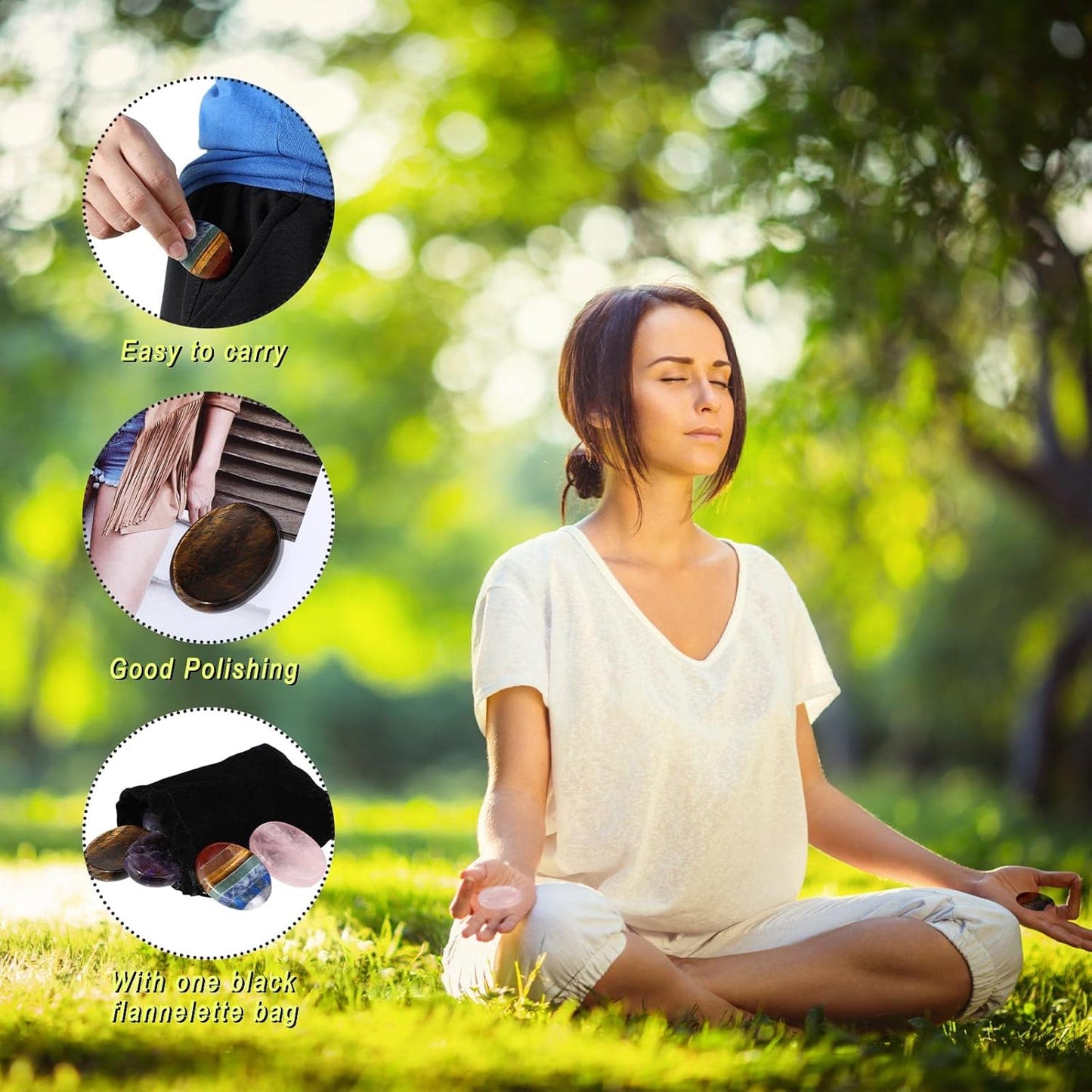 Roowest 4 Pcs Thumb Worry Stone for Anxiety Natural Crystal Healing Stone Chakras Amethyst Tiger Eye Quartz Pocket Hug Gift for Office Stress Meditation(Chromashift,Oval)