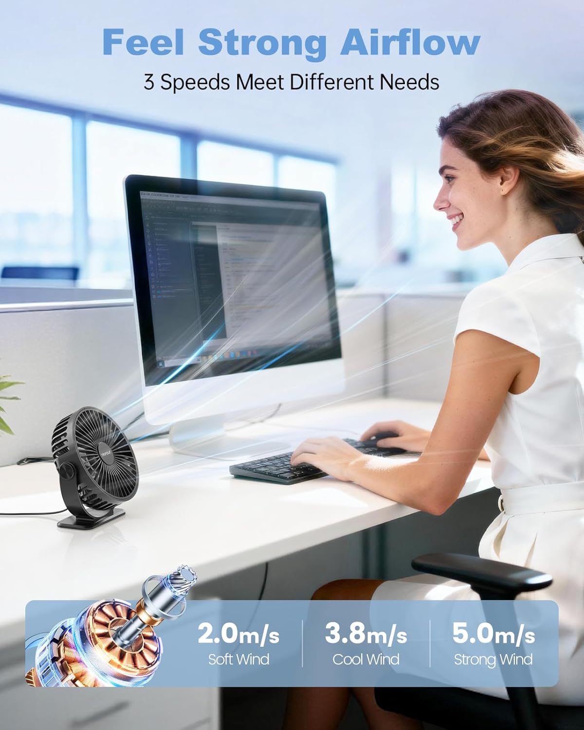 TriPole USB Desk Fan Small Portable, 360° Rotation Quiet Mini Personal Fan