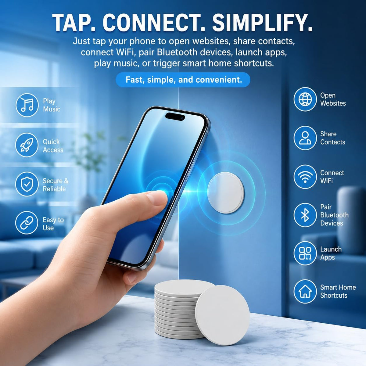 NTAG215 Blank NFC Coin Tags, 25mm Round Programmable 504 Bytes