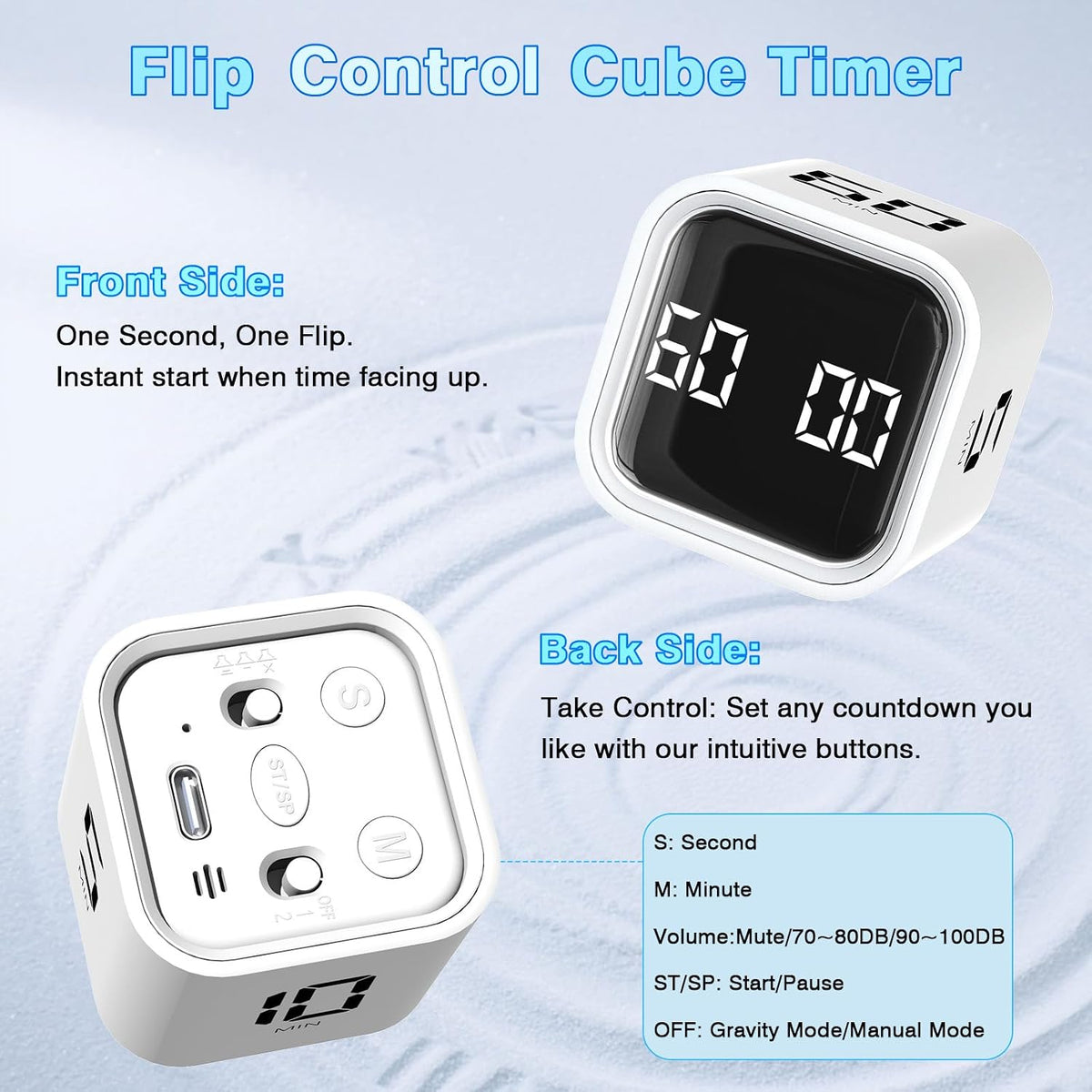 Wbacon Cube Pomodoro Timer, Smart Timer 5/10/30/60 Minutes Custom Countdown