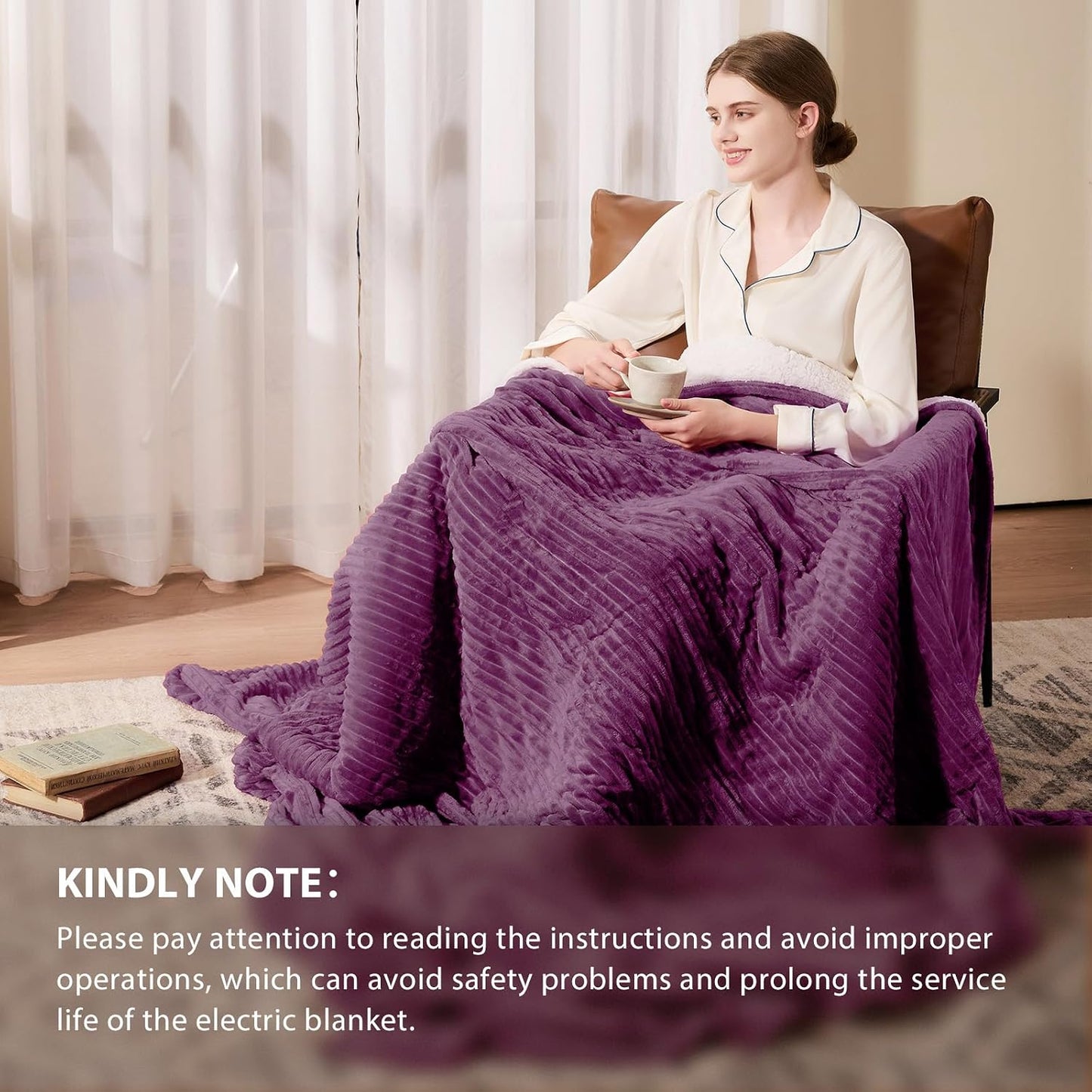 Homemate Heated Blanket Electric Throw - 50"x60" Heating Blanket Throw 1/2/4/6/8 Hours Auto-Off 10 Heat Levels Over-Heat Protection Soft Flannel Sherpa Heater ETL Certification