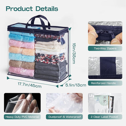 Hopack Under Bed Storage Bags Organizer, 22L Clear Storage Bags, Bags Organizer Clear Zipper Containers Bedroom, Storage Bag for Sweater, Clothes, Shoe Toy, Blanket, Sheet (Black)