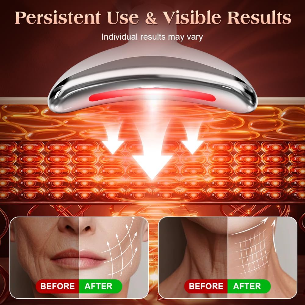 Face and Neck Massager, Facial Sculpting Tool with Smart Vibration, Red-Light and EMS Modes, Heat Gua Sha Facial Tools for Women Daily Home Use (Pink)