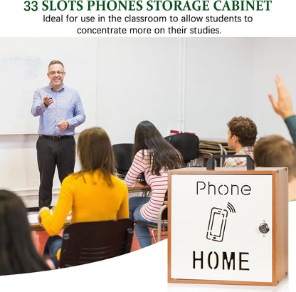 Wooden Phone Lock Box,Adjustable 33 Slots Cell Phone Holder Classroom