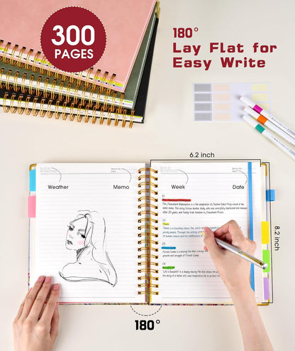 Hardcover Spiral Notebook journal with Removable Dividers Tabs, 300 Pages Leather 5 Subject Notebook College Ruled, 8"x10" Large B5 Notebooks for Work School Note taking, Lined Journal for Women,Black