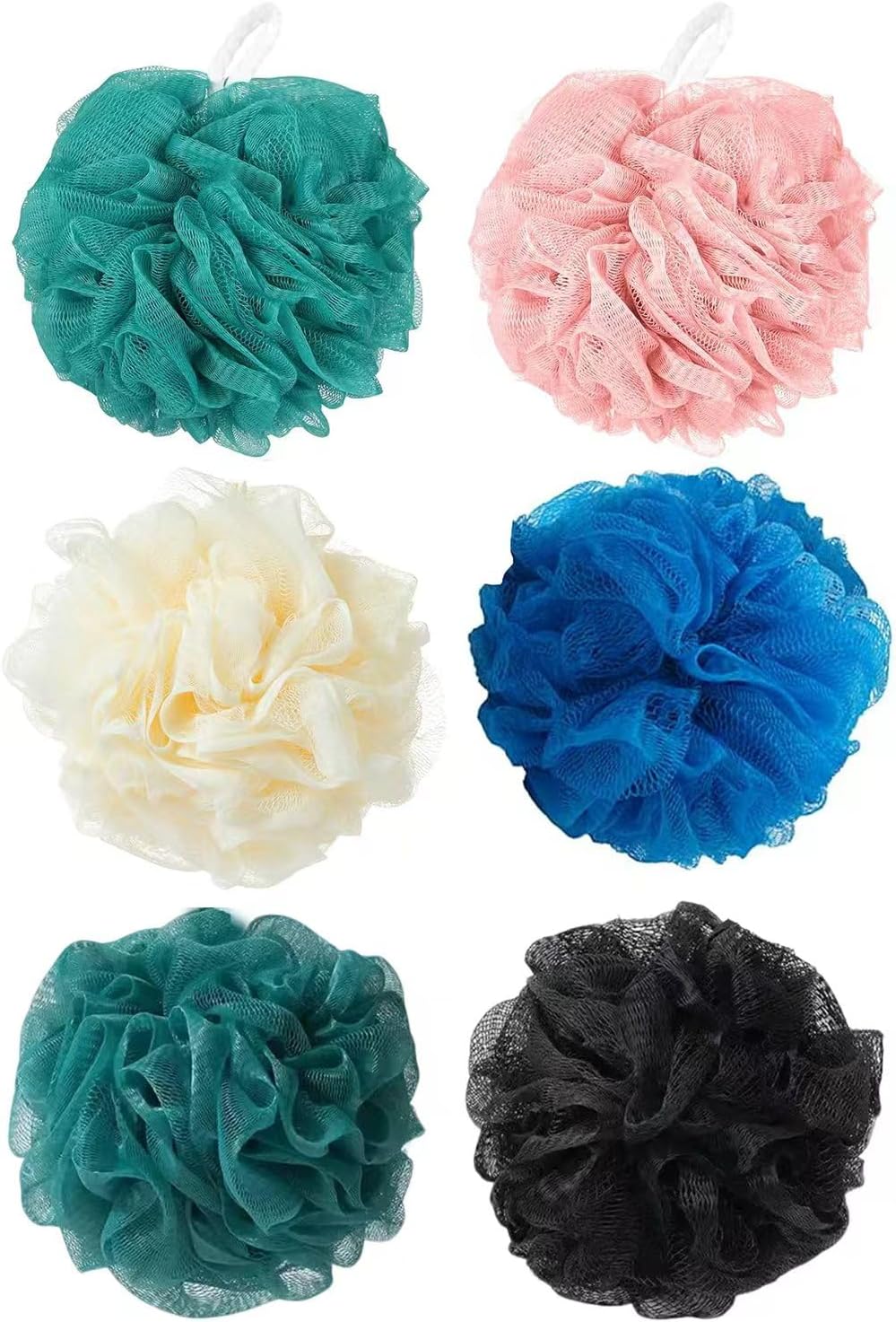 Loofah Sponge Shower Loofahs Bath Sponges Mesh Balls for Women Men Bathing Accessories Body Wash Back Scrubber 50g Soft Pouf Body Scrubber Loofahs Puff Pack, Exfoliate, Cleanse, Soothe Skin (4 Colors)
