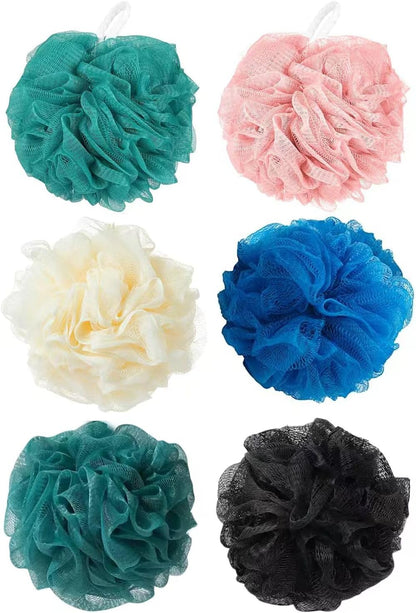 Loofah Sponge Shower Loofahs Bath Sponges Mesh Balls for Women Men Bathing Accessories Body Wash Back Scrubber 50g Soft Pouf Body Scrubber Loofahs Puff Pack, Exfoliate, Cleanse, Soothe Skin (4 Colors)