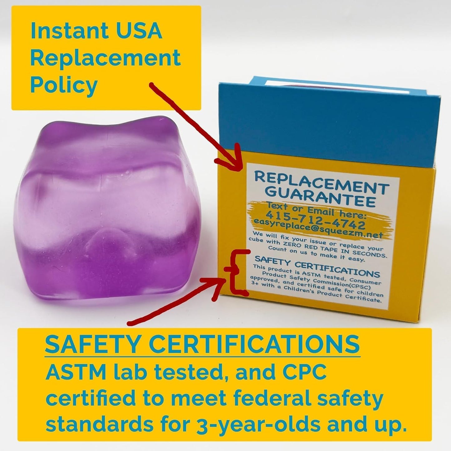 Premium Original Big Block Squeez'M Cube – 35% Larger Than The Standard Squishy Cube, Sensory Fidget Toy for Kids & Adults, Stress Relief, Focus & Play – Durable, Gift-Ready – ASTM Certified 3+