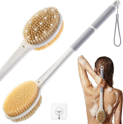 Dry Brushing Body Brush for Massage - Natural Boar Bristle Exfoliating Brush with Massage Nodes for Lymphatic Drainage, Cellulite, Blood Circulation Improving Skin Health for Women Men Elderly(Grey)