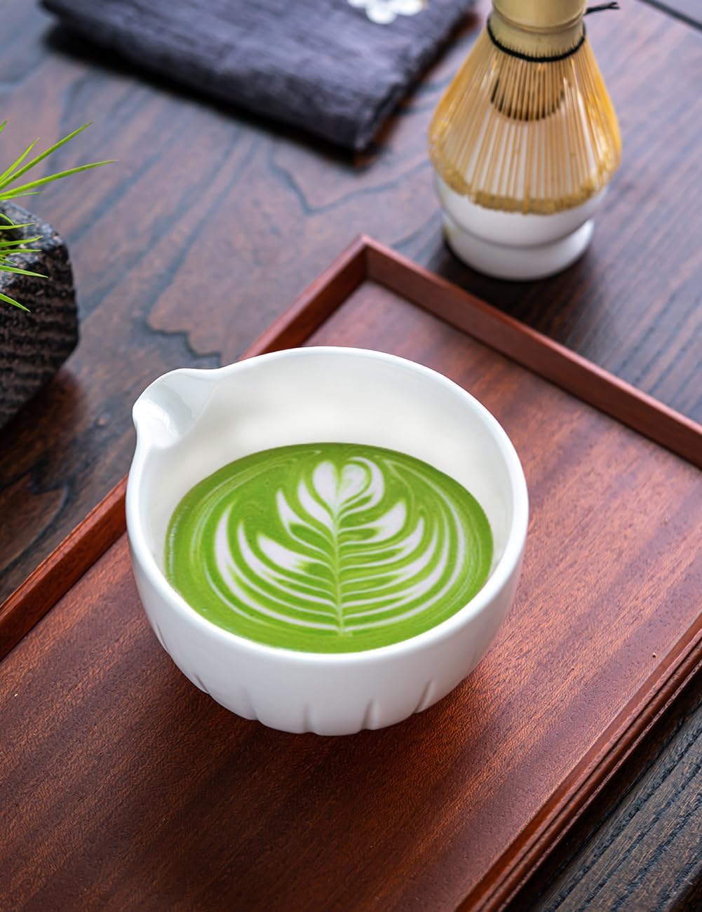TANG PIN Matcha Set - Match Bowl and Whisk, 15 OZ, Matcha Scoop | Matcha Whisk Stand (Chasen Holder) - 5pc Perfect Matcha Kit for Matcha Tea Ceremony (Mottled Green)