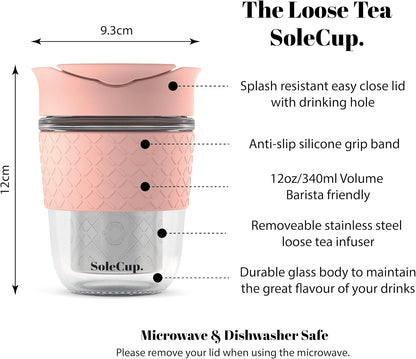 Large Travel Mug Loose Tea Infuser - Detachable Tea Strainer with Spill Proof Lid - 18oz/530ml BPA-Free Reusable Glass Travel Coffee Cup with Silicone Band (Ice Cream, 18oz)