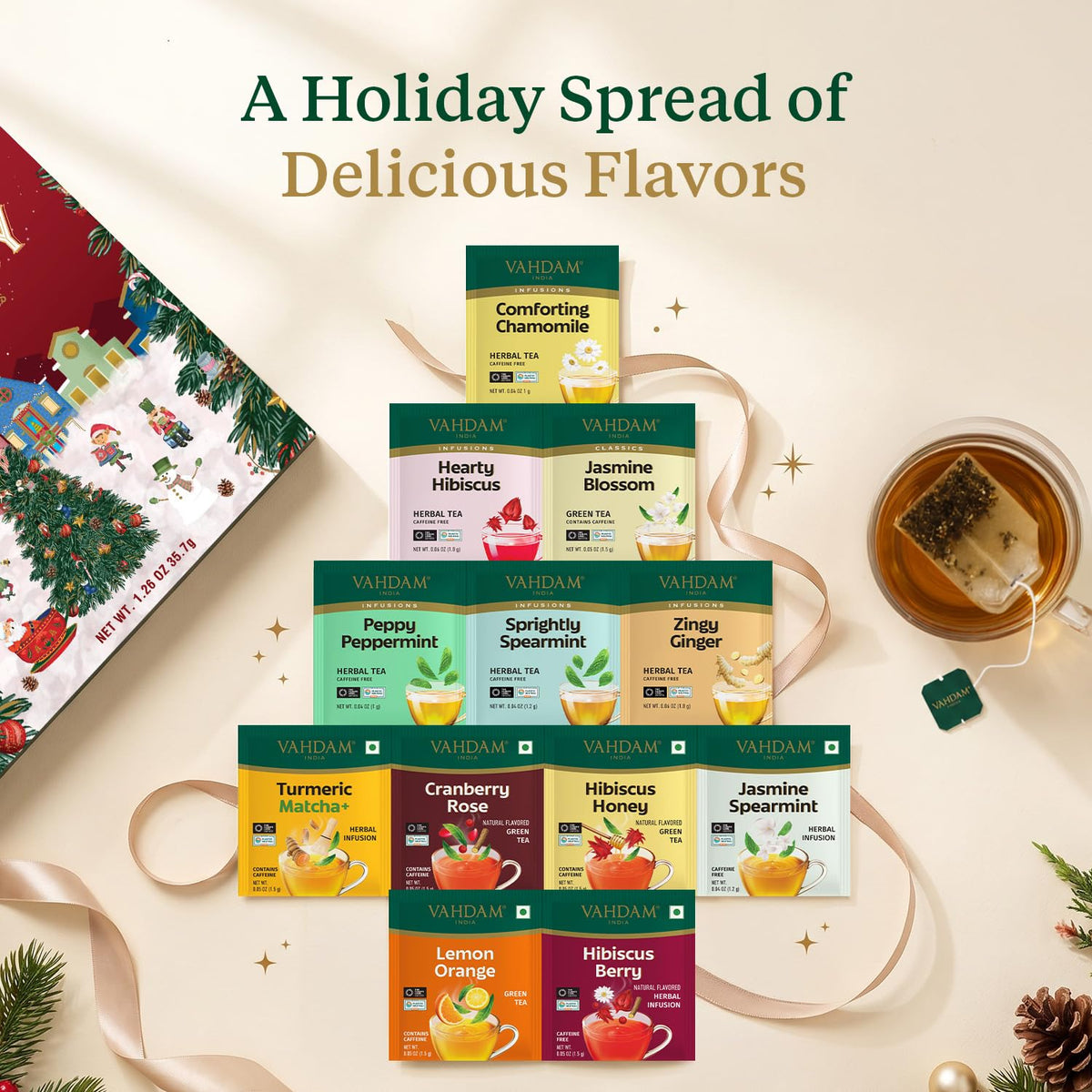 VAHDAM Teas of Joy - Tea Advent Calendar 2026 | 24 Unique TeaBags for Xmas
