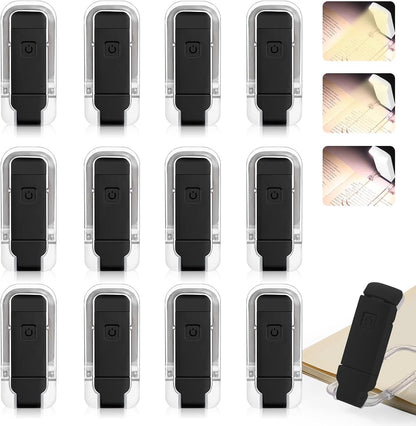 VZZNN 12 Pack Reading Light,Rechargeable Book Light for Reading in Bed,Clip-On Book Lights with 3 Color Temperature,Bulk Gifts for Book Lovers Kids Adults（White）
