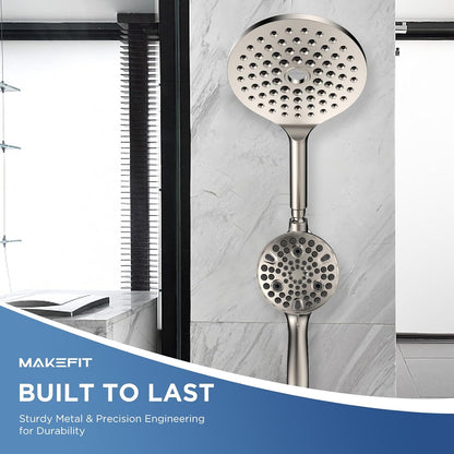 MakeFit Dual Filtered Rain Shower Head Combo, High Pressure Handheld Shower Head with Adjustable Bar - Rainfall Shower Head And Showerhead with Filter for Hard Water - Removes Chlorine