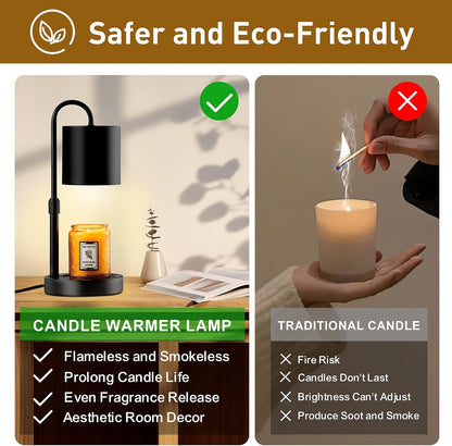 Briever Dimmable Candle Warmer Lamp with Timer, Height Adjustable Electric Candle Wax Warmer, Christmas Birthday Gifts for Women Mom, House Warming Gifts New Home Room Decor, Walnut Solid Wood Base