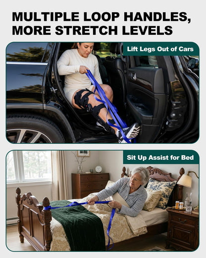 Trideer Leg Lifter Strap Mobility Aid, Non-Elastic Stretching Strap with Loops, Post-Surgery Knee Hip Leg ROM Recovery, Assist Strap for Bed Car Transfers, Yoga Strap for Stretching (Blue)