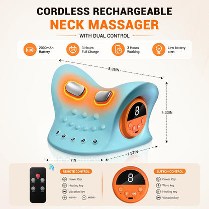 Neck Massager Pillow 2026 Upgraded 4-in-1, Multi-Directional Stretch Massage Pillow with Heat & Vibration, Ergonomic C-Shape Portable Massager for Neck, Shoulder, Back, Use at Home, Office