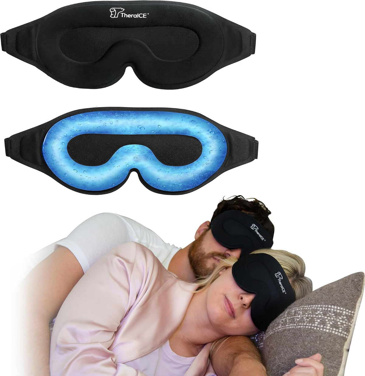 TheraICE Sleep Mask + Cooling Gel Relief - Weighted Sleep Eye Mask 100% Blackout 3D Cold Relaxing No Pressure Eye Cover Blindfold to Block Light for Comfortable Soothing Night Sleeping | Men & Women