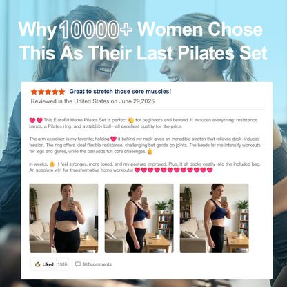 Home Pilates Ring and Ball Set for Women with 5 Resistance Bands 13 inch Magic Circle Workout Starter Kit for Beginners Full Body Toning 15 Min Daily Routine