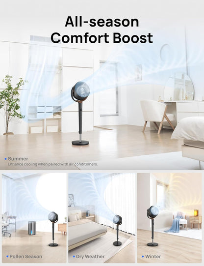 DREO Fan for Bedroom, 120° Oscillating Standing Fan, Quiet Floor Fan with DC Motor, Pedestal Fan for Room, 9 Speeds, 4 modes, 20dB, 120° Manual Vertical, 37-42" Adjustable Height, 9H Timer, Dark Gray