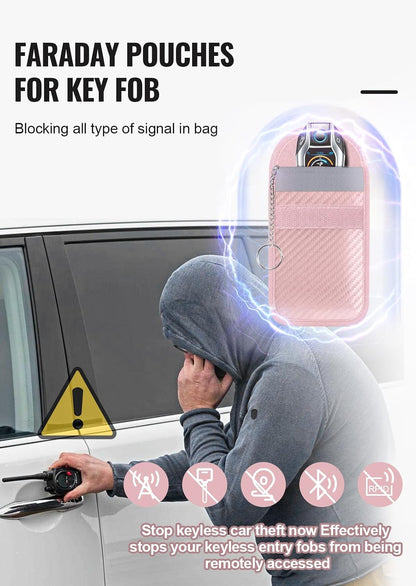 Faraday Pouch for Car Keys, Faraday Bag, Car RFID Signal Blocking Holder, Key Fob Protector, Key fob cage Block Signal Anti-Theft Fob Case (2 Pack)