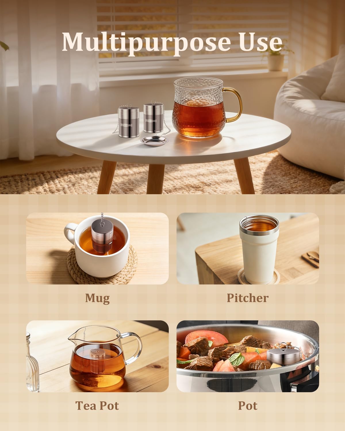 House Again Large Tea Infusers, Extra Fine Mesh Tea Strainers for Loose Tea, Slim Threaded Lid & 304 Stainless Steel, Filter Bags Diffusers, Loose Leaf Tea Steeper for Brew Tea Spices & Seasonings