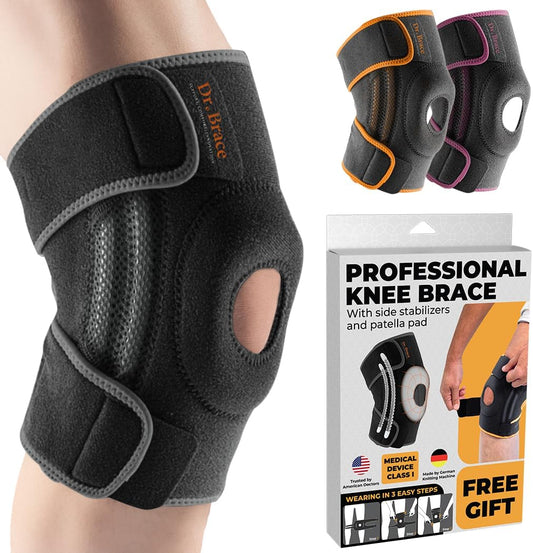 DR. BRACE ELITE Knee Brace with Side Stabilizers & Patella Gel Pads for Maximum Knee Pain Support and fast recovery for men and women-Please Check How To Size Video (Mercury, Medium)