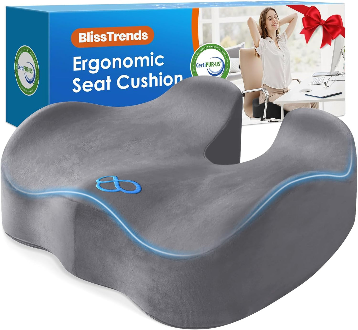 BlissTrends Seat Cushion with Velvet Cover, Thick Memory Foam Cushions for Office Chair, Car Seat, Airplane, Relieving Pressure Tailbone Sciatica Back Pain for Long Sitting, Car Drivers 4.7in Black