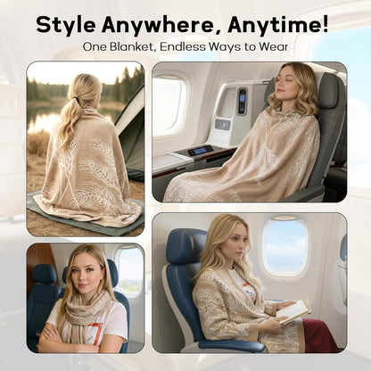 Travel Blanket Airplane - Ultra Soft & Lightweight Knit Design Compact Airplane Blanket,53x72 Inch,Stylish Travel Shawl Wraps for Flights,Office,Home Use,Travel Essentials & Gifts