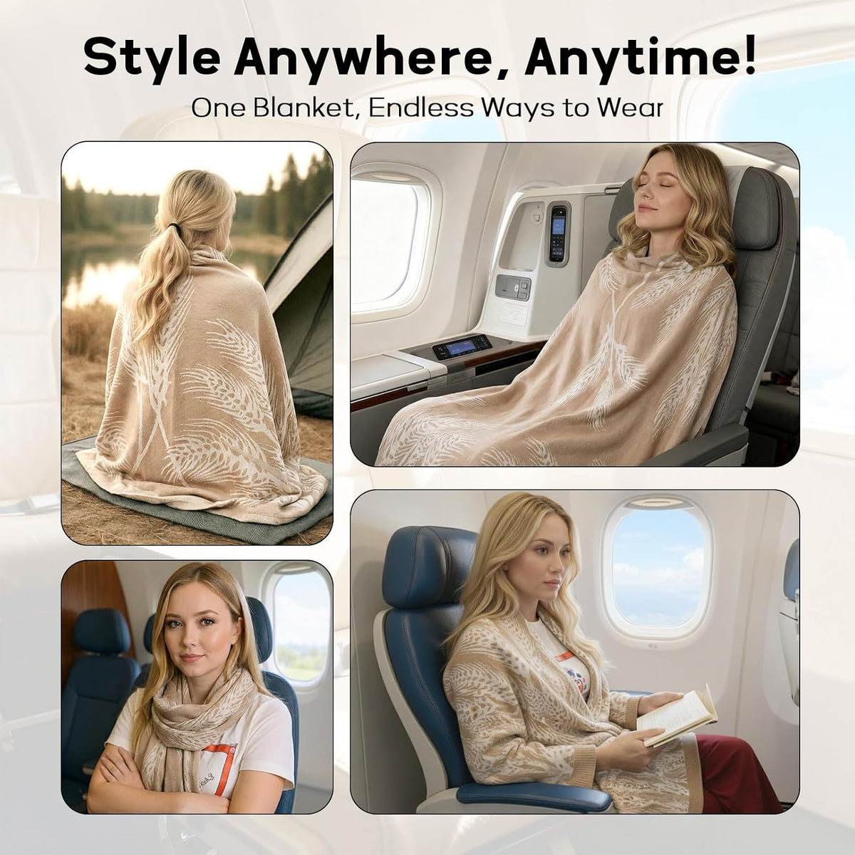 Travel Blanket Airplane - Ultra Soft & Lightweight Knit Design