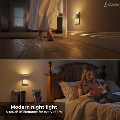 L LOHAS LED Night Light, Night Lights Plug into Wall with Dusk to Dawn Sensor, 3 Brightness Level, 2 Pack, 1600K Amber, White Housing