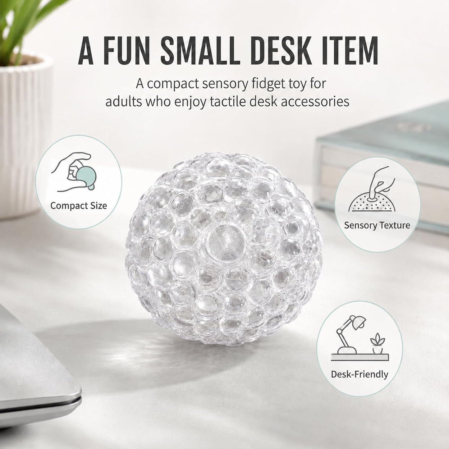 Handmade Stress Relief Balls for Adults, Soft Squeeze Fidget Toy with Rustling Sound, Portable Sensory Desk Toy for Office and Home (1 Blue)