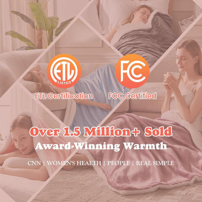 Heated Throw Blanket - Fast Heating 3D Jacquard Electric Heated Blanket, Cozy Heating Blanket with 6 Heating Settings & 4 Hours Auto-Off, Machine Washable, 50"x60", London Grey