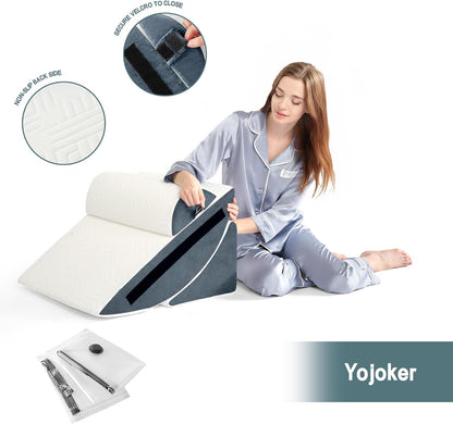 Yojoker 6pcs Orthopedic Bed Wedge Pillow Set for Sleeping, Post Surgery Foam for Body, Back and Leg Pain Relief Comfortable & Adjustable Support Pillows-Anti Snoring, Heartburn